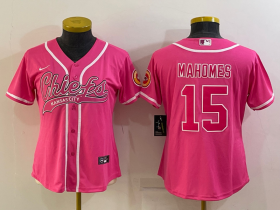 Wholesale Cheap Women\'s Kansas City Chiefs #15 Patrick Mahomes Pink With Patch Cool Base Stitched Baseball Jersey