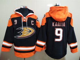 Wholesale Cheap Men\'s Anaheim Ducks #9 Paul Kariya Stitched Black Hoodie