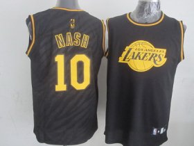 Wholesale Cheap Los Angeles Lakers #10 Steve Nash Revolution 30 Swingman 2014 Black With Gold Jersey