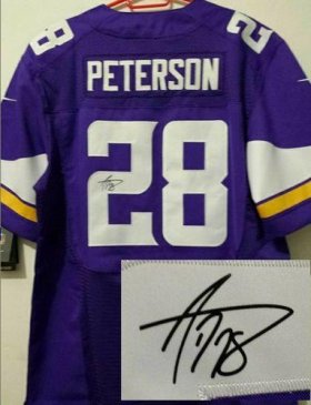 Wholesale Cheap Nike Vikings #28 Adrian Peterson Purple Team Color Men\'s Stitched NFL Elite Autographed Jersey