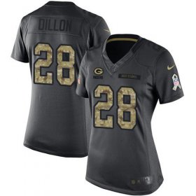 Wholesale Cheap Nike Packers #28 AJ Dillon Black Women\'s Stitched NFL Limited 2016 Salute to Service Jersey