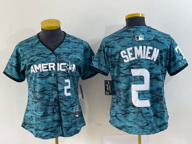 Wholesale Cheap Women\'s Texas Rangers #2 Marcus Semien Number Teal 2023 All Star Stitched Baseball Jersey