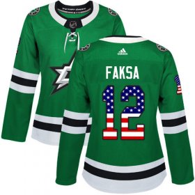 Cheap Adidas Stars #12 Radek Faksa Green Home Authentic USA Flag Women\'s Stitched NHL Jersey