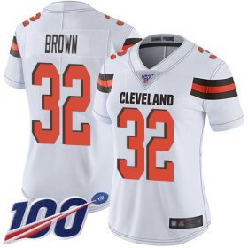 Wholesale Cheap Nike Browns #32 Jim Brown White Women\'s Stitched NFL 100th Season Vapor Limited Jersey