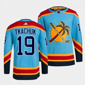 Wholesale Cheap Men\'s Florida Panthers #19 Matthew Tkachuk Blue 2022 Reverse Retro Stitched Jersey