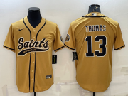 Wholesale Cheap Men's New Orleans Saints #13 Michael Thomas Gold With Patch Cool Base Stitched Baseball Jersey