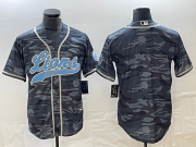 Men's Detroit Lions Blank Grey Camo With Patch Cool Base Stitched Baseball Jersey