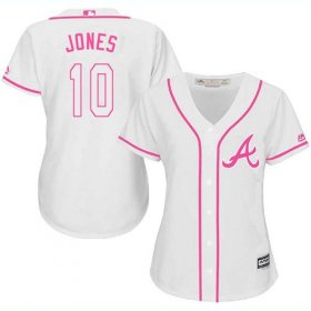 Wholesale Cheap Braves #10 Chipper Jones White/Pink Fashion Women\'s Stitched MLB Jersey