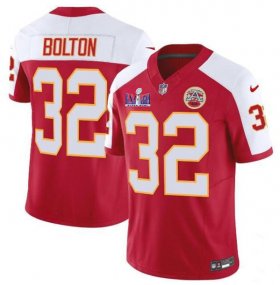 Cheap Men\'s Kansas City Chiefs #32 Nick Bolton Red White 2024 F.U.S.E. Super Bowl LVIII Patch Vapor Untouchable Limited Football Stitched Jersey
