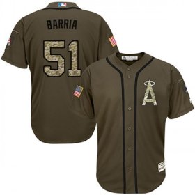 Wholesale Cheap Angels of Anaheim #51 Jaime Barria Green Salute to Service Stitched MLB Jersey