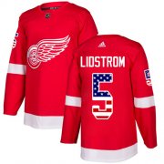 Wholesale Cheap Adidas Red Wings #5 Nicklas Lidstrom Red Home Authentic USA Flag Stitched NHL Jersey