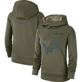 Wholesale Cheap Women\'s Detroit Lions Nike Olive Salute to Service Sideline Therma Performance Pullover Hoodie