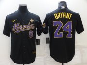 Cheap Men's Los Angeles Dodgers Front #8 Back #24 Kobe Bryant Black 'Mamba' Throwback With KB Patch Cool Base Stitched Jersey