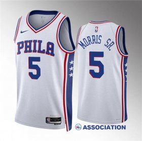 Men\'s Philadelphia 76ers #5 Marcus Morris Sr White Association Edition Stitched Jersey