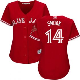 Wholesale Cheap Blue Jays #14 Justin Smoak Red Canada Day Women\'s Stitched MLB Jersey