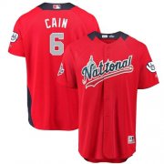 Wholesale Cheap Brewers #6 Lorenzo Cain Red 2018 All-Star National League Stitched MLB Jersey