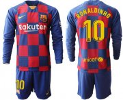 Wholesale Cheap Barcelona #10 Ronaldinho Home Long Sleeves Soccer Club Jersey