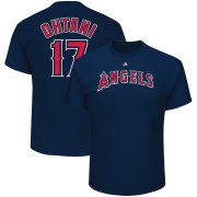 Wholesale Cheap Los Angeles Angels #17 Shohei Ohtani Majestic Name & Number T-Shirt Navy