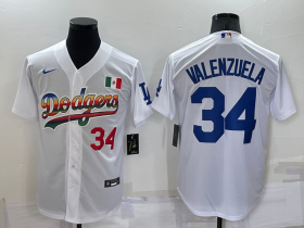 Wholesale Cheap Men\'s Los Angeles Dodgers #34 Fernando Valenzuela Rainbow Number White Mexico Cool Base Nike Jersey
