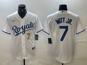Cheap Men\'s Kansas City Royals #7 Bobby Witt Jr Number White Cool Base Stitched MLB Jerseys