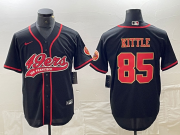 Cheap Men's San Francisco 49ers #85 George Kittle Black Red With Patch Cool Base Stitched Baseball Jersey