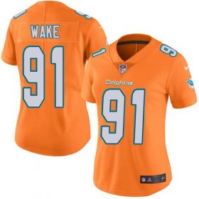 Wholesale Cheap Nike Dolphins #91 Cameron Wake Orange Women\'s Stitched NFL Limited Rush Jersey
