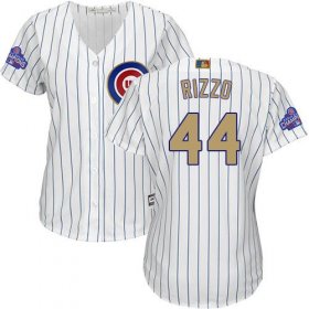 Wholesale Cheap Cubs #44 Anthony Rizzo White(Blue Strip) 2017 Gold Program Cool Base Women\'s Stitched MLB Jersey
