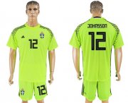 Wholesale Cheap Sweden #12 Johnsson Shiny Green Goalkeeper Soccer Country Jersey