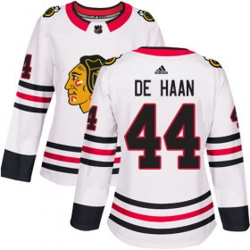Wholesale Cheap Adidas Blackhawks #44 Calvin De Haan White Road Authentic Women\'s Stitched NHL Jersey