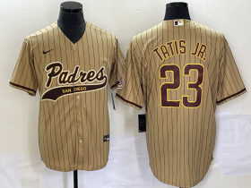 Wholesale Cheap Men\'s San Diego Padres #23 Fernando Tatis Jr Tan NEW 2023 Cool Base Stitched Jersey 1