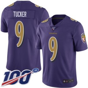 Wholesale Cheap Nike Ravens #9 Justin Tucker Purple Men\'s Stitched NFL Limited Rush 100th Season Jersey