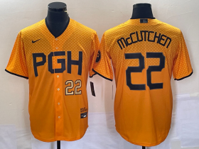 Wholesale Cheap Men\'s Pittsburgh Pirates #22 Andrew McCutchen Number Gold 2023 City Connect Stitched Jersey