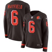 Wholesale Cheap Nike Browns #6 Baker Mayfield Brown Team Color Women's Stitched NFL Limited Therma Long Sleeve Jersey