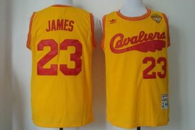 Wholesale Cheap Men\'s Cleveland Cavaliers #23 LeBron James 2015 The Finals 2009 Yellow Hardwood Classics Soul Swingman Throwback Jersey