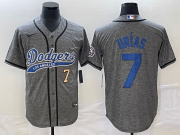 Wholesale Cheap Men's Los Angeles Dodgers #7 Julio Urias Number Grey Gridiron Cool Base Stitched Baseball Jersey