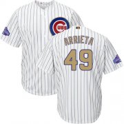 Wholesale Cheap Cubs #49 Jake Arrieta White(Blue Strip) 2017 Gold Program Cool Base Stitched MLB Jersey