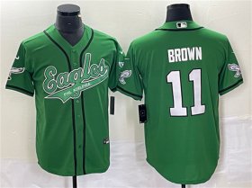 Wholesale Cheap Men\'s Philadelphia Eagles #11 A. J. Brown Green Cool Base Baseball Stitched Jersey