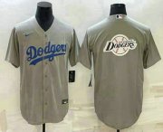 Cheap Men's Los Angeles Dodgers Grey Team Big Logo Cool Base Stitched Baseball Jersey