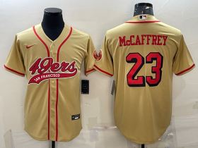 Wholesale Cheap Men\'s San Francisco 49ers #23 Christian McCaffrey Gold Color Rush With Patch Cool Base Stitched Baseball Jersey