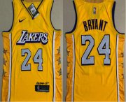 Wholesale Cheap Men's Los Angeles Lakers #24 Kobe Bryant Yellow 2020 Nike City Edition AU ALL Stitched Jersey