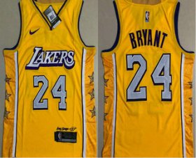 Wholesale Cheap Men\'s Los Angeles Lakers #24 Kobe Bryant Yellow 2020 Nike City Edition AU ALL Stitched Jersey