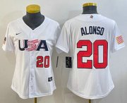 Cheap Womens USA Baseball #20 Pete Alonso Number 2023 White World Classic Stitched Jersey