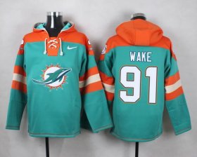Wholesale Cheap Nike Dolphins #91 Cameron Wake Aqua Green Player Pullover NFL Hoodie