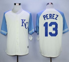 Wholesale Cheap Royals #13 Salvador Perez Cream Exclusive Vintage Stitched MLB Jersey