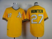 Wholesale Cheap Mitchell And Ness Athletics #27 Catfish Hunter Yellow Throwback Stitched MLB Jersey