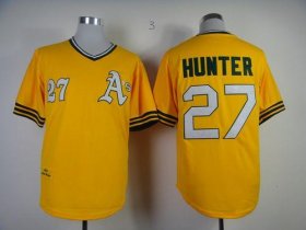 Wholesale Cheap Mitchell And Ness Athletics #27 Catfish Hunter Yellow Throwback Stitched MLB Jersey