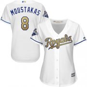 Wholesale Cheap Royals #8 Mike Moustakas White 2015 World Series Champions Gold Program Cool Base Women's Stitched MLB Jersey