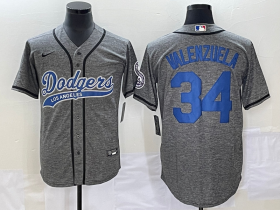Wholesale Cheap Men\'s Los Angeles Dodgers #34 Fernando Valenzuela Grey Gridiron Cool Base Stitched Baseball Jersey