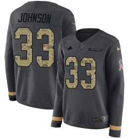 Wholesale Cheap Nike Lions #33 Kerryon Johnson Anthracite Salute to Service Women\'s Stitched NFL Limited Therma Long Sleeve Jersey