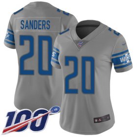 Wholesale Cheap Nike Lions #20 Barry Sanders Gray Women\'s Stitched NFL Limited Inverted Legend 100th Season Jersey
